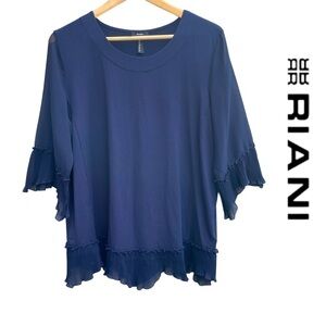 Riani navy blue ruffle sleeves and hem top blouse 14